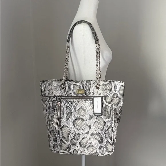 🆕 NINE WEST Caroline Faux Leather Snakeskin Tote NWT Large Purse HandBag Grey - Picture 15 of 15